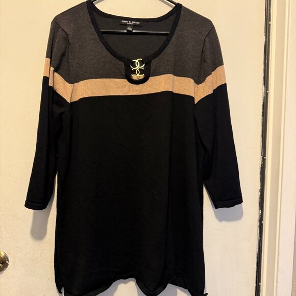 Ladies Size XL Black Striped Knit Sweater By Cable & Gauge (151) - Picture 1 of 2